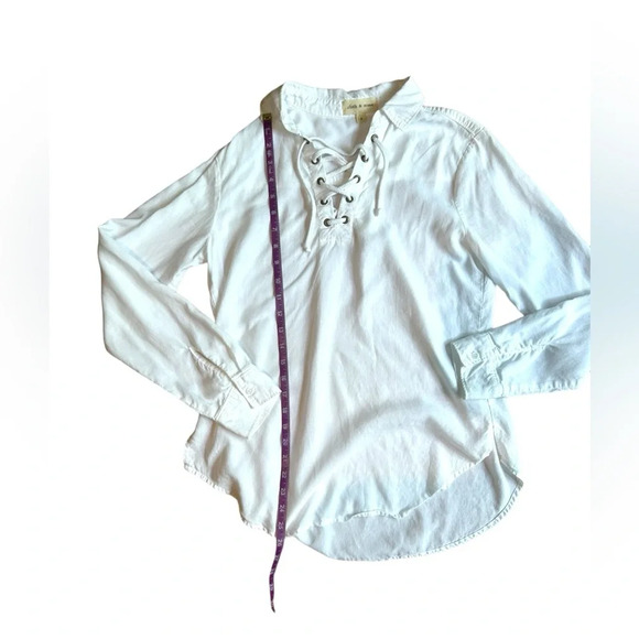 Cloth & Stone Anthropologie Loose Fit White Long Sleeve Lace Up Tunic Size Small - Picture 7 of 10